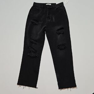 Pacsun Black Distressed High Rise Straight Leg Jeans